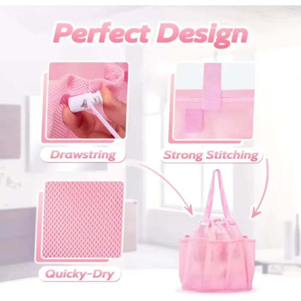 Portable Travel Toiletry Bag Bathroom Organizer Multi Pocket Drawstring Bag Quick Drying Large Capacity Mesh Shower Bag Gym