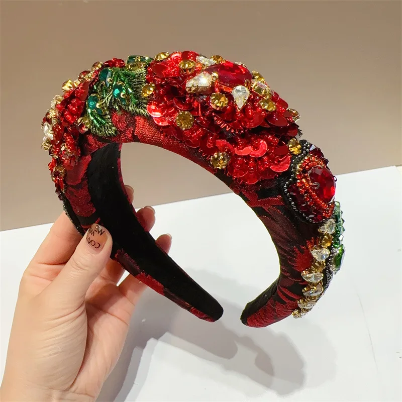 Świecące czerwone różowe kryształowe opaski na głowę wyściełane Diamante Rhinestone ślubne opaski do włosów dla kobiet luksusowe ślubne akcesoria do włosów
