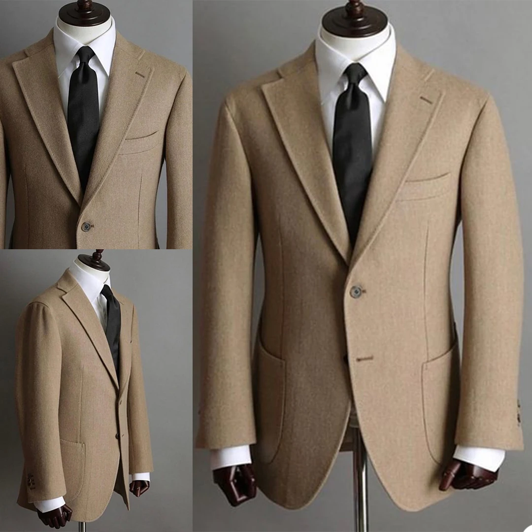 Camel Men's Woolen Blazer Jacket Plus Size Notch Lapel Formal Suits Blazer Customized Thick Winter Warm Jacket