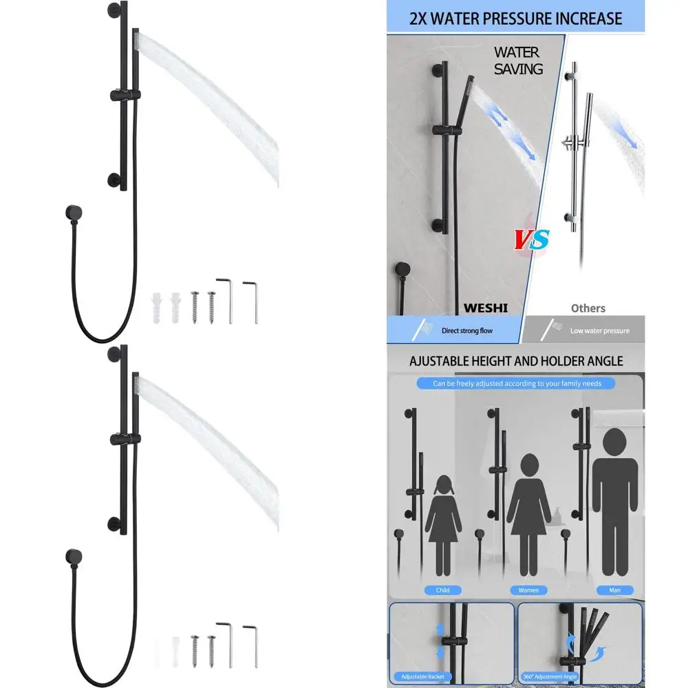 

Height-Adjustable Matte Black Handheld Shower with 59 Stainless Steel Hose and Spray Handle