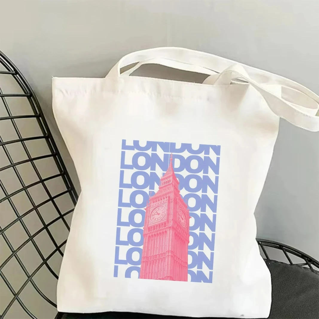 حقيبة تسوق قماشية من World City Landmarks Chicago London Eiffel Tower Graphic Tote Bag حقيبة تسوق واسعة للسفر للنساء