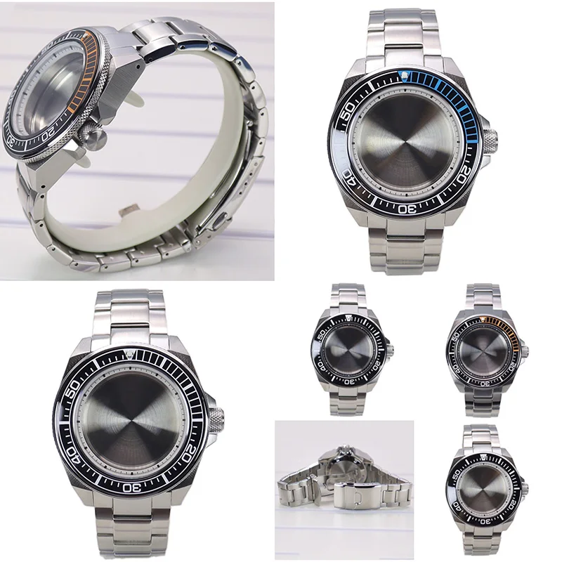 

43.8mm Watch Case Stainless Steel Strap Sapphire Glass For Seiko NH35 nh36 nh38 nh34 nh70 Movement Modified Samurai Diving Parts