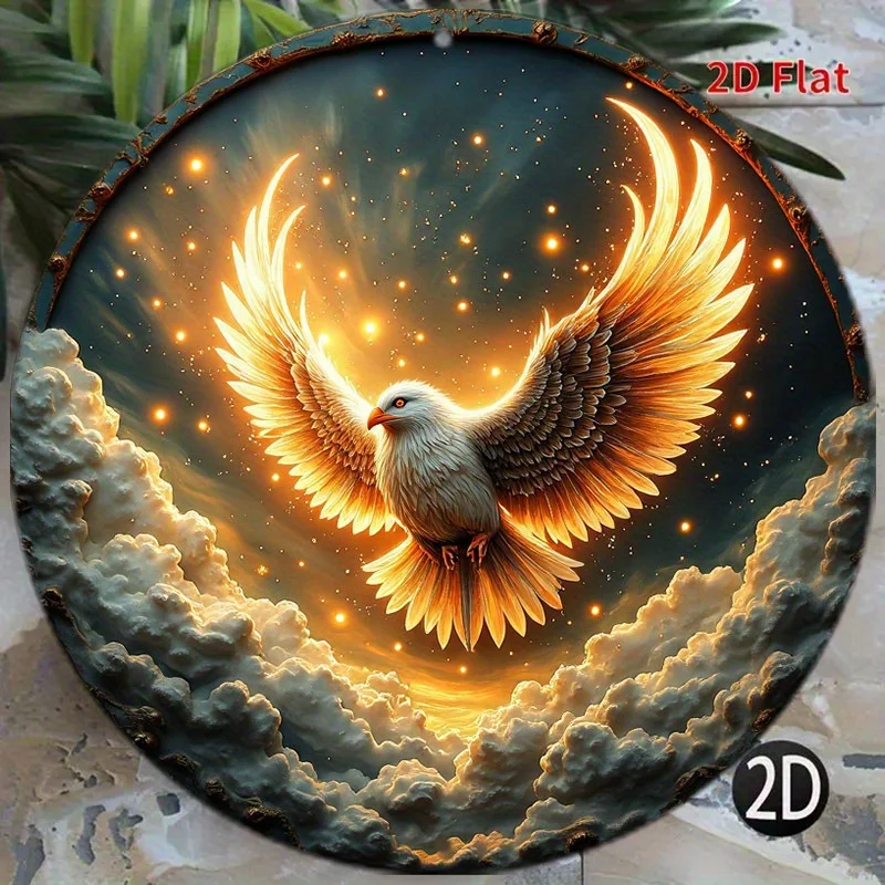 

Soaring Eagle Metal Wall Art, Round 8 Inch Aluminum Sign with Clouds Stars, Rustic Farmhouse Decor for Indoor Home Garden