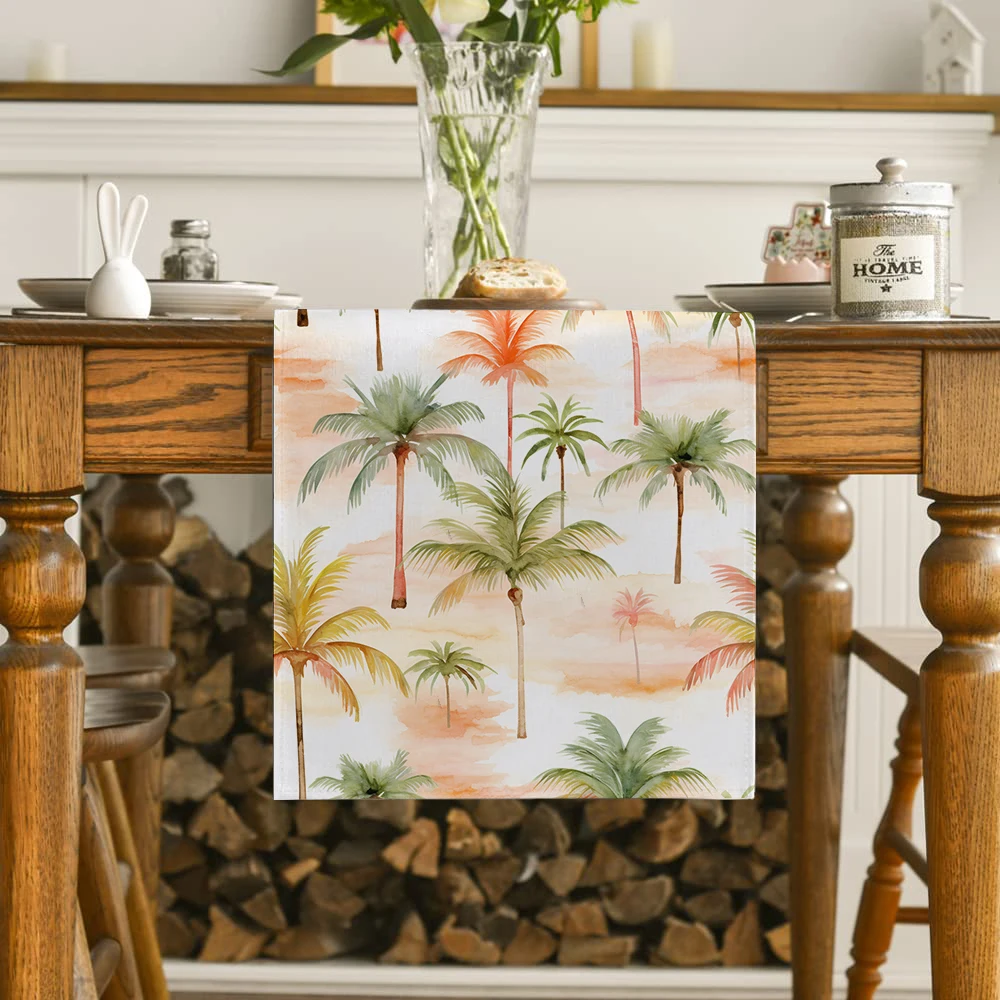 Tropical Plants Coconut Trees Table Runner Wedding Decoration Cloth Dining Decor Coffee Table Runners Washable Dining Long Cloth