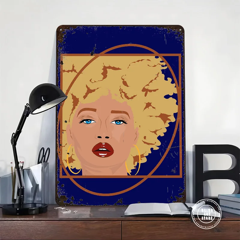 Lady Blonde and Blue Poster Retro 3D Printed Metal Signs Customized Wall Hanging Gift for Vintage Decor Room Bedroom Accessories
