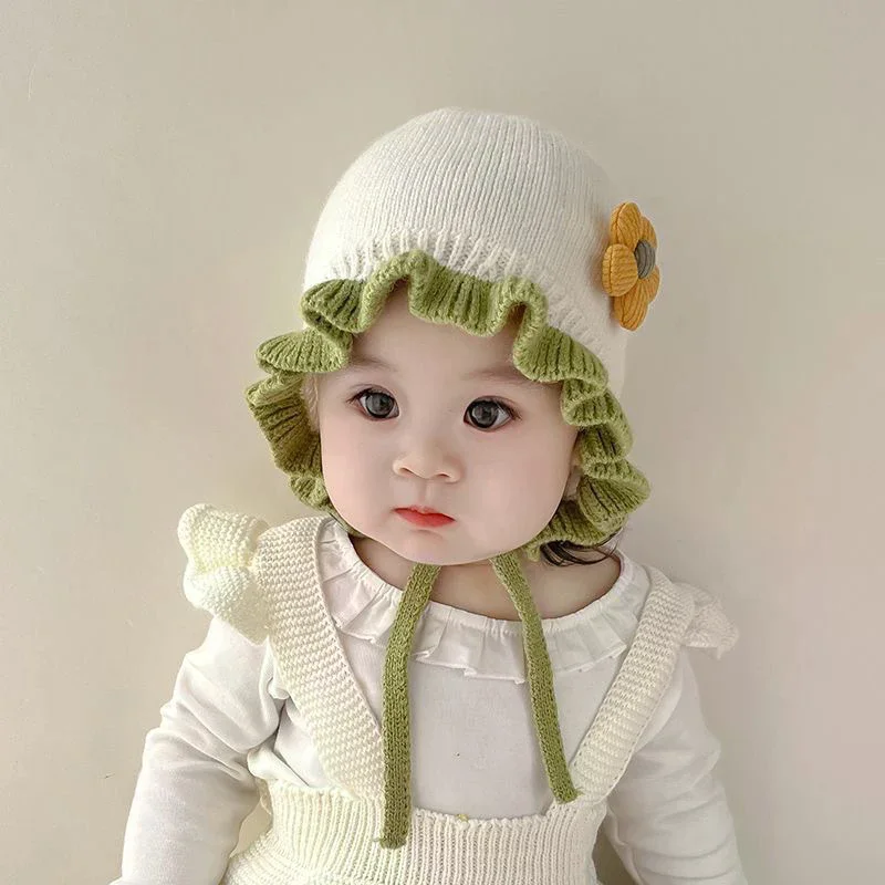 جديد زهرة الطفل قبعة الشتاء الدافئة قبعة صغيرة محبوكة قبعة للفتيات يندبروف الرضع الأميرة القبعات