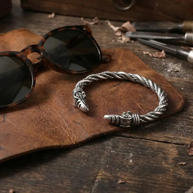Nordic Viking Norse Raven Bracelet Men Wristband Open Cuff Bangle Gift
