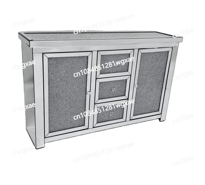 Modern Luxury Silver Sparkling Broken Diamond Mirror Double Door Side Panel Cabinet Console Table Family Hotel