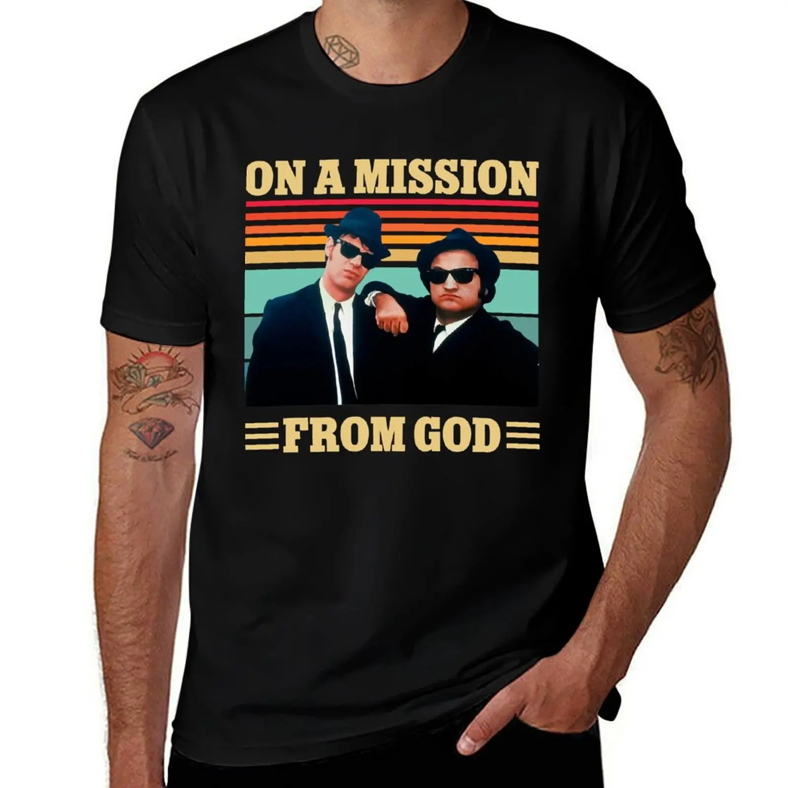 On A Mission From God Joliet Jake Blues The Blues Brothers Vintage T-Shirt Casual Basic Street Style T-Shirt