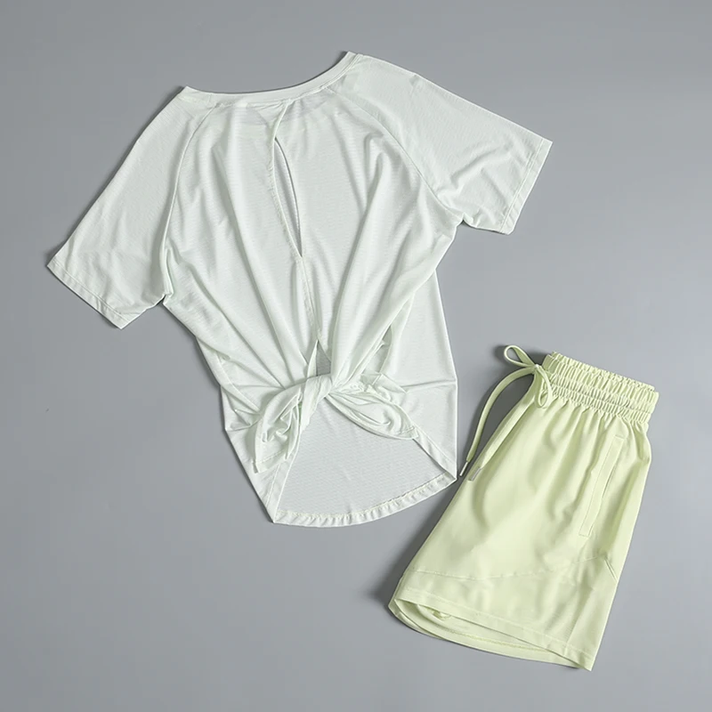 Traje deportivo para mujer, gimnasio, jogging por la mañana, top de manga corta de secado rápido, traje de yoga de Pilates de verano a la moda
