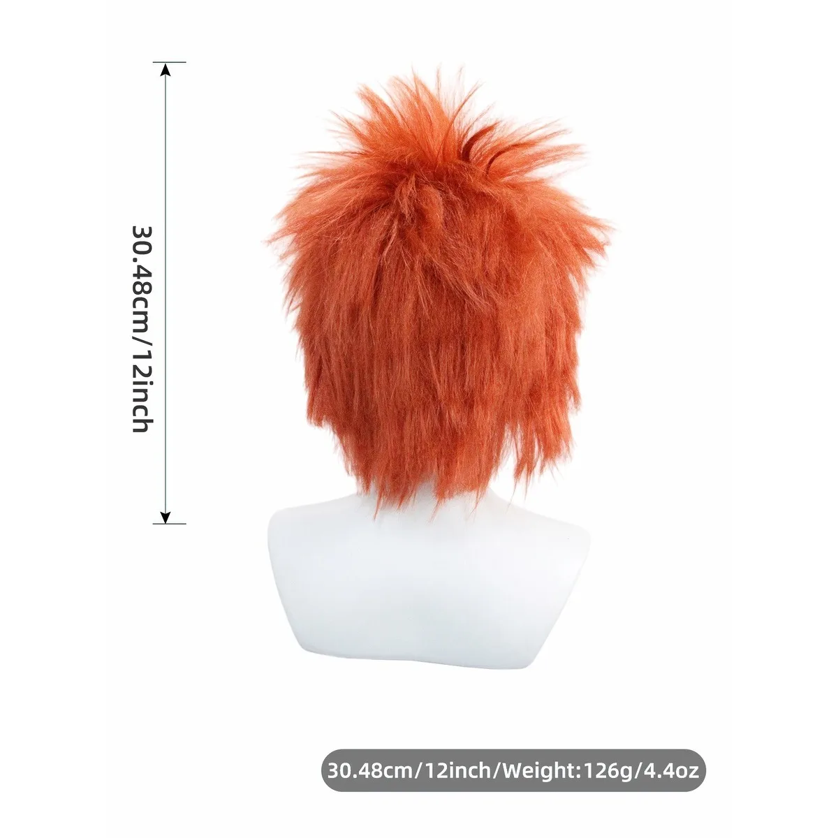 Orange-rote, unordentliche, stachelige, flauschige, kurze synthetische Perücke, Unisex, für Anime, Halloween, Party, lustiges Cosplay-Kostüm, Haarteil – Detail 9