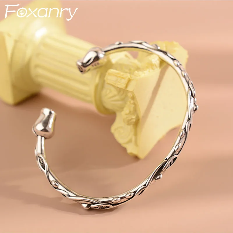 FOXANRY Silver Color Rose Flower Brcacelet Punk Jewelry for Women Couples New Fashion Vintage Handmade Party Accessories Gifts