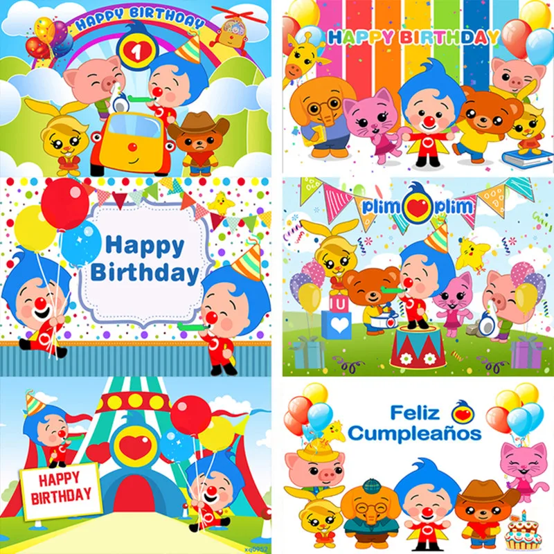 

Plim Backdrop Kids 1st Birthday Party Photography Cartoon Pig Bear Photo Background Rainbow Vinyl Decoration Props Banner