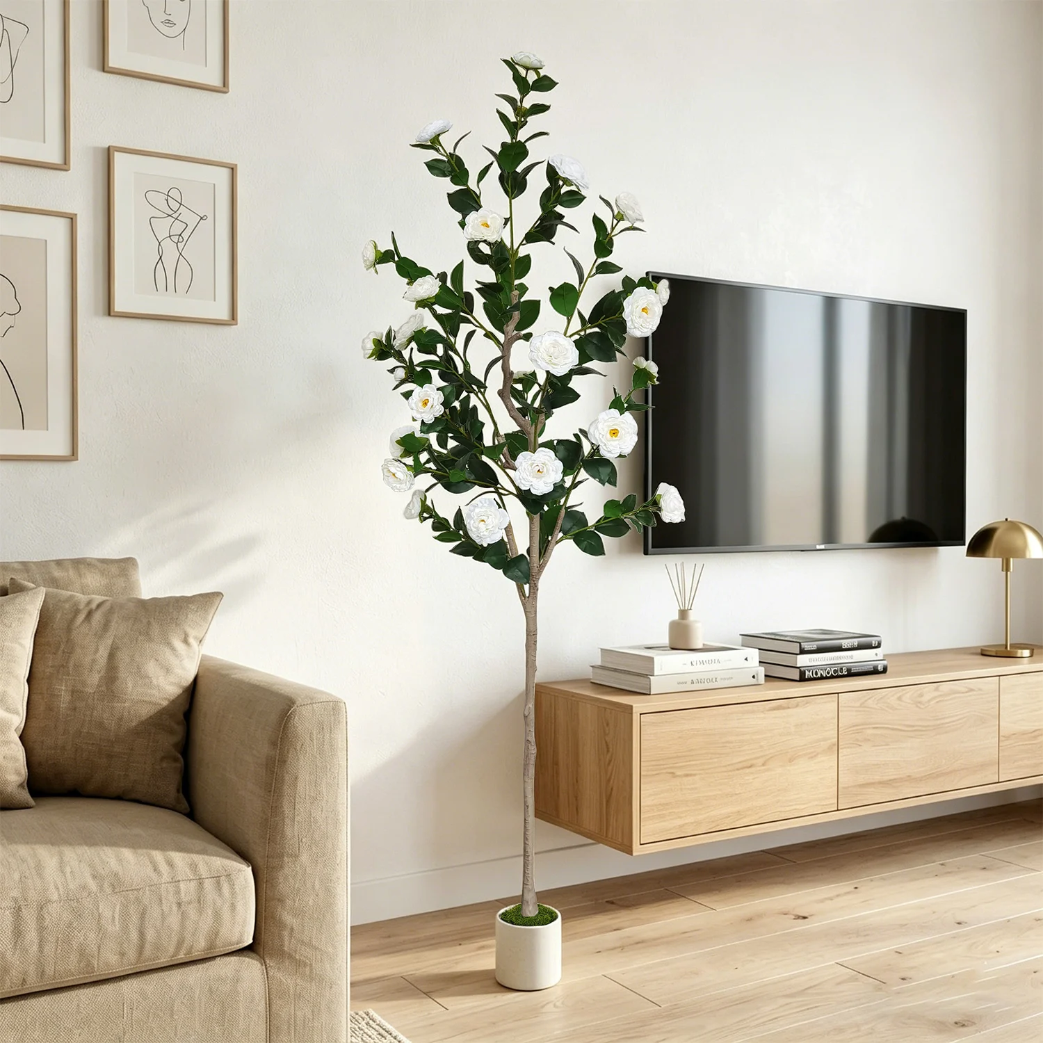 

Искусственное дерево камелии 4.76-6.4 фута, реалистичное цветочное растение, имитация дерева с эффектом натурального прикосновения, для декора дома, балкона, гостиной.