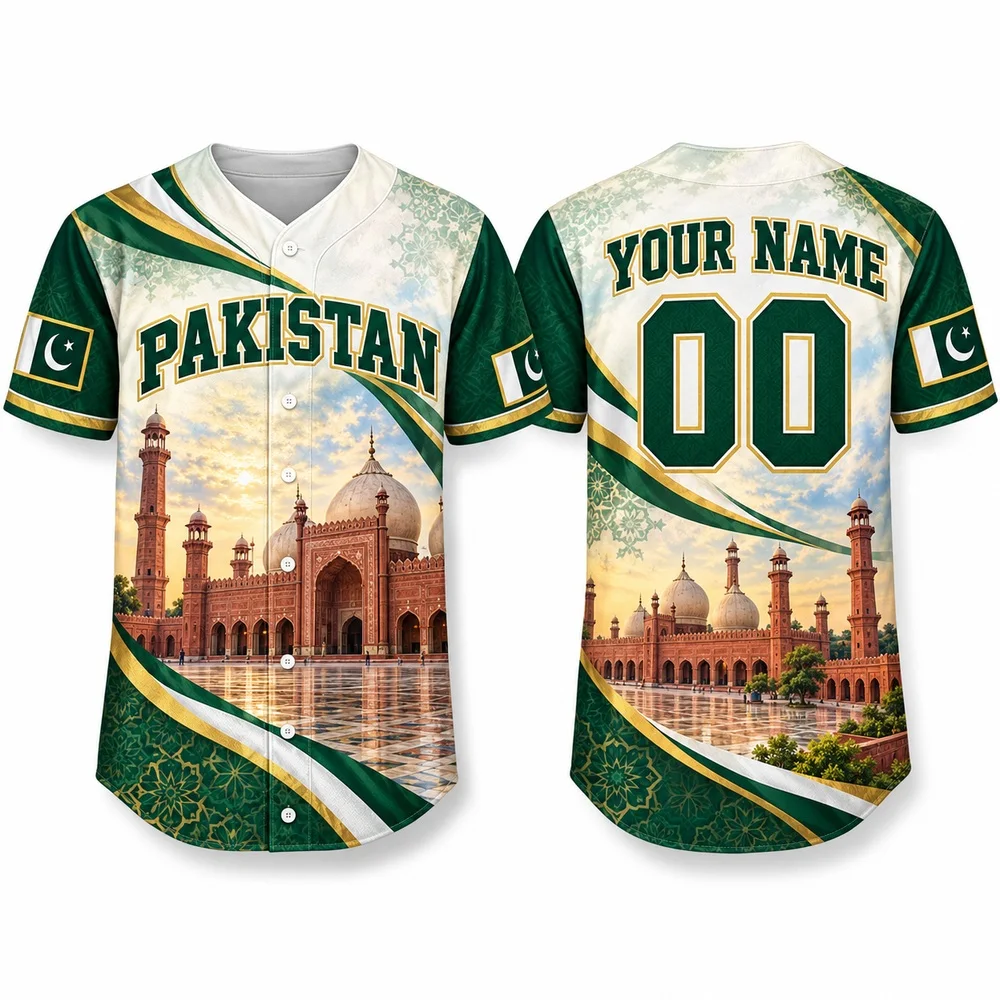 Green White Pakistan Baseball Jersey K2 Lahore and Indus River Art Shirts Personalize Your Name and Number Jerseys Shirt
