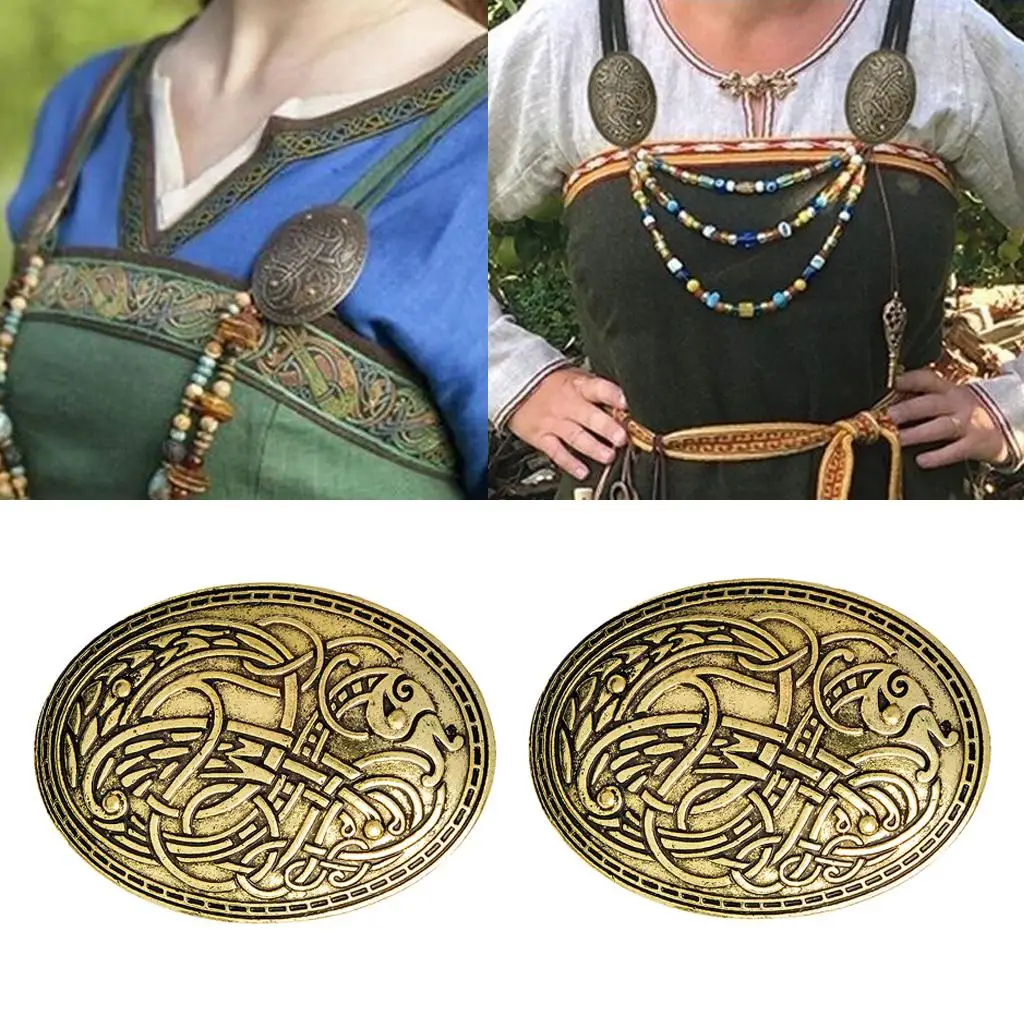 2Pack Medieval Viking Symbol Brooch Oval Shawl Sweater Pin Gold