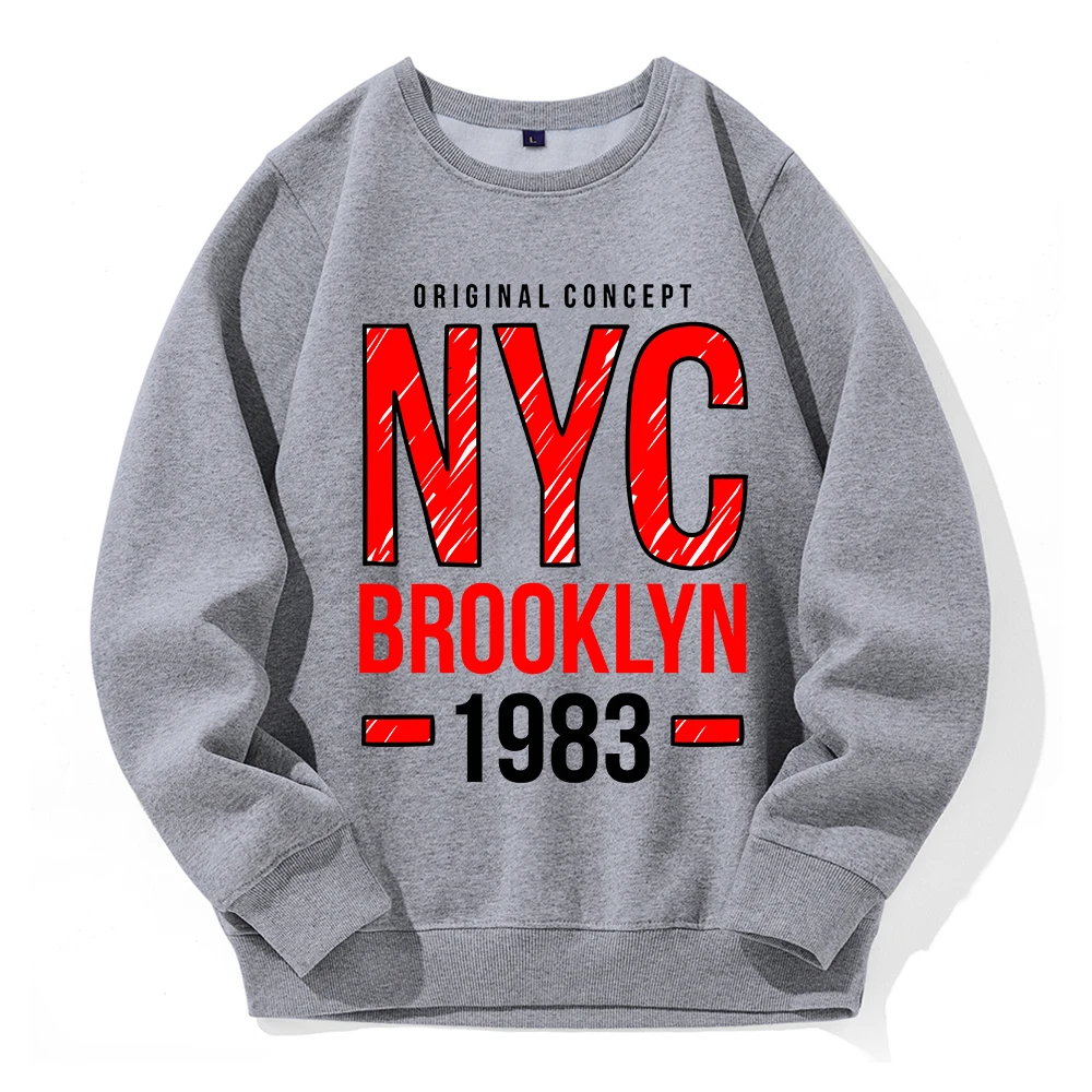 New York City Brooklyn 1983 Printed Mens Sportswear Warm Fleece Sweatshirt Simple Crewneck Tracksuitstreet Fashion Clothes Male