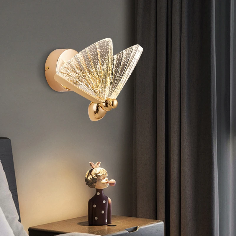 

Nordic Acrylic Butterfly Wall Lamp Minimalist Insect Light Bedroom Study Living Room Night Indoor Lighting Living Room Dector