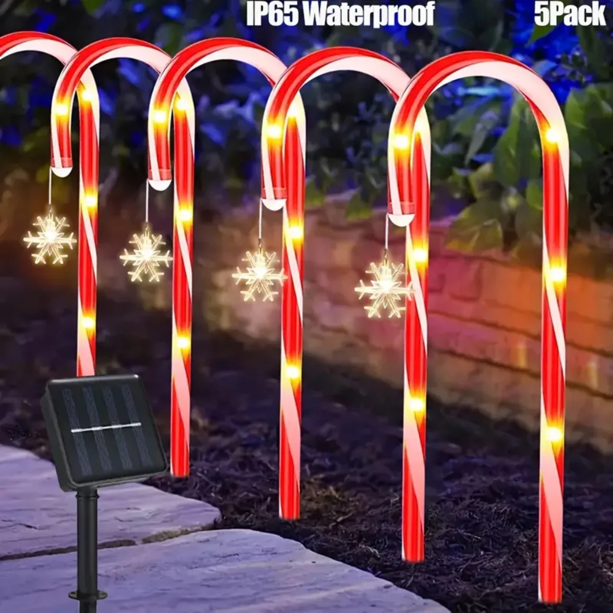 5PC/8PC One Set Of Waterproof Snowflake Cane Candy Lights, Solar Christmas Lights For Outdoor Garden Party Christmas Decoration