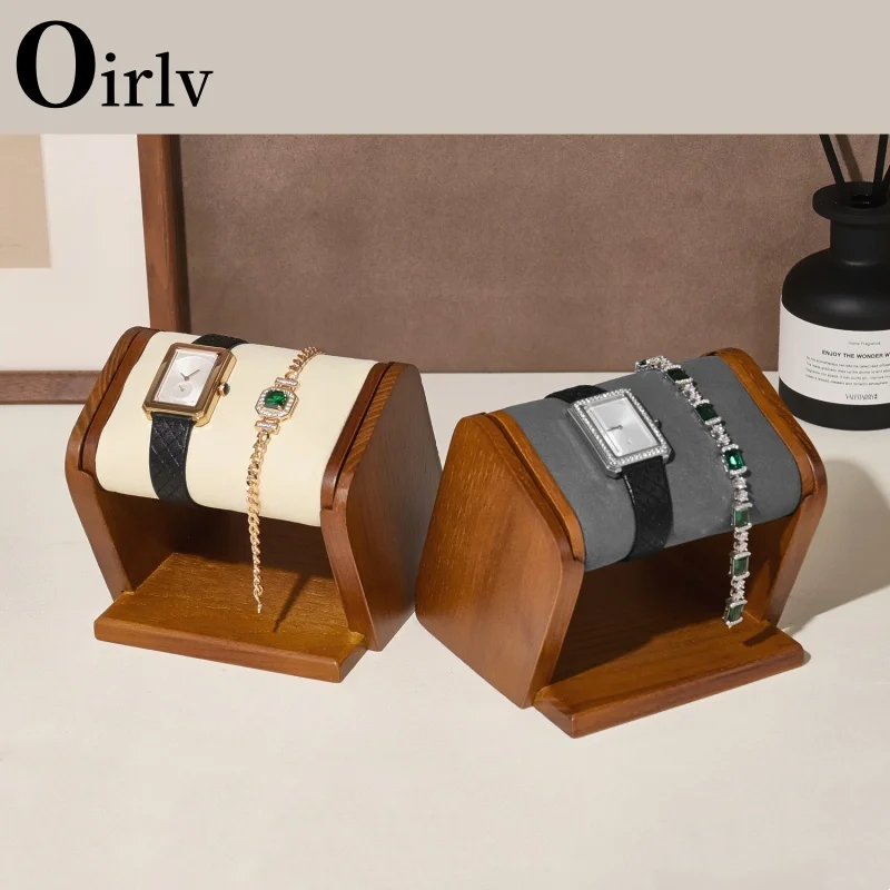 Oirlv Retro Solid Wood Watch Display Stand Holder Watch Stand Jewelry Accessory Organizer for Chain Hairband Store Display Props