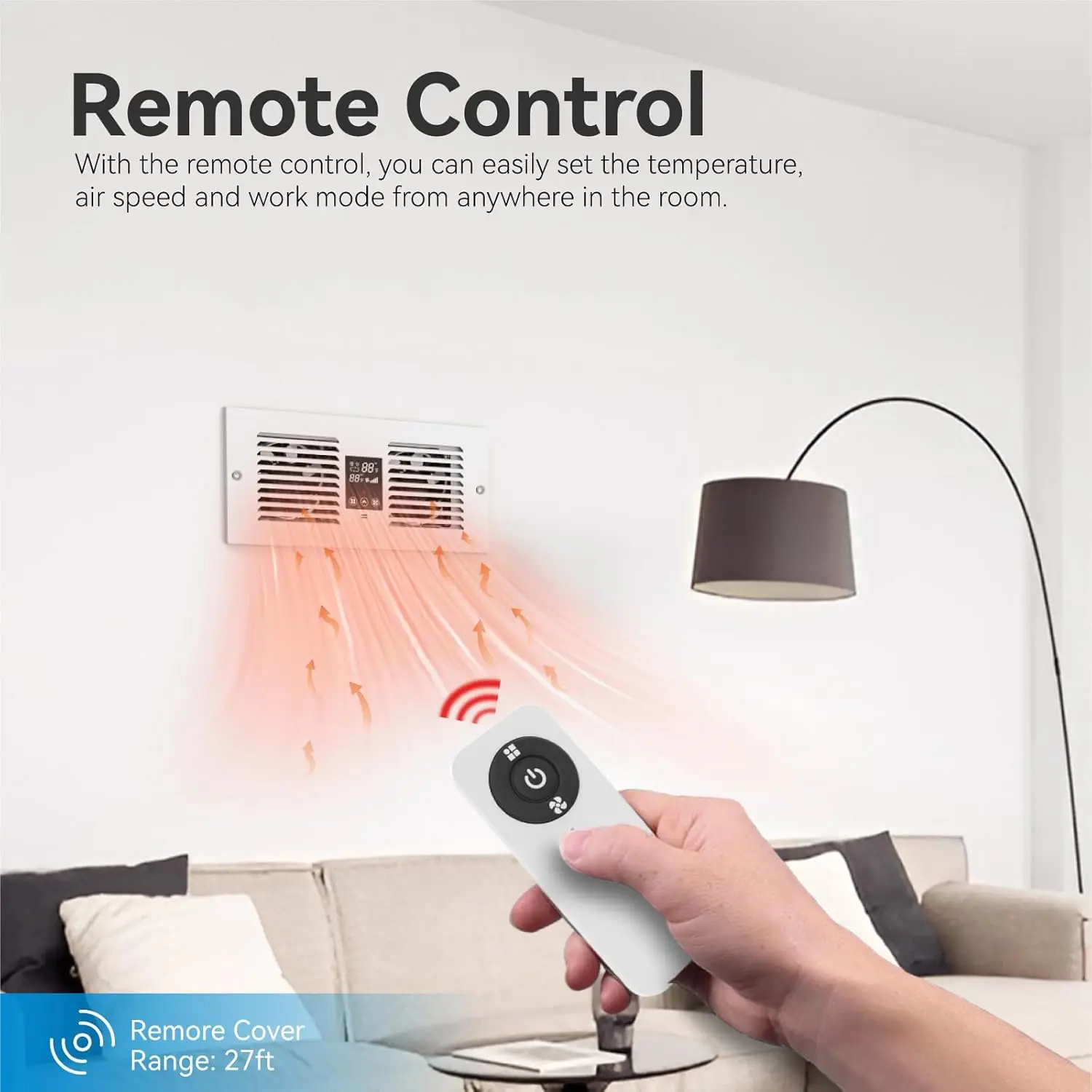 Fan with Remote Control, 300CFM Wall Vent Fan with Dual Fan, 5-Speed Through Wall Fan with Temperature Control for Kitchen, Laun