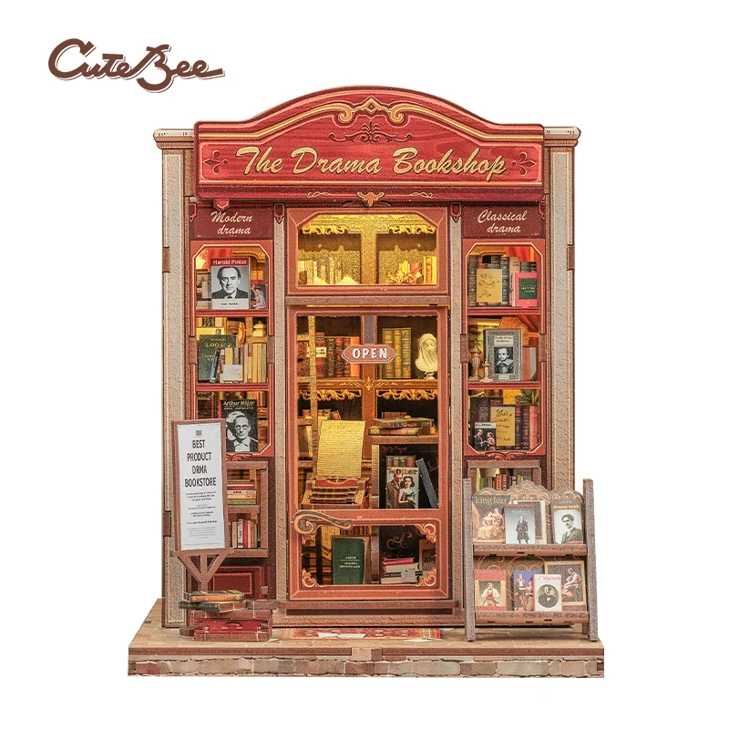 

CuteBee 2025 Новинка: Дизайн CWGC206 — Миниатюрный книжный уголок DIY, деревянный 3D-пазл, миниатюрные модели