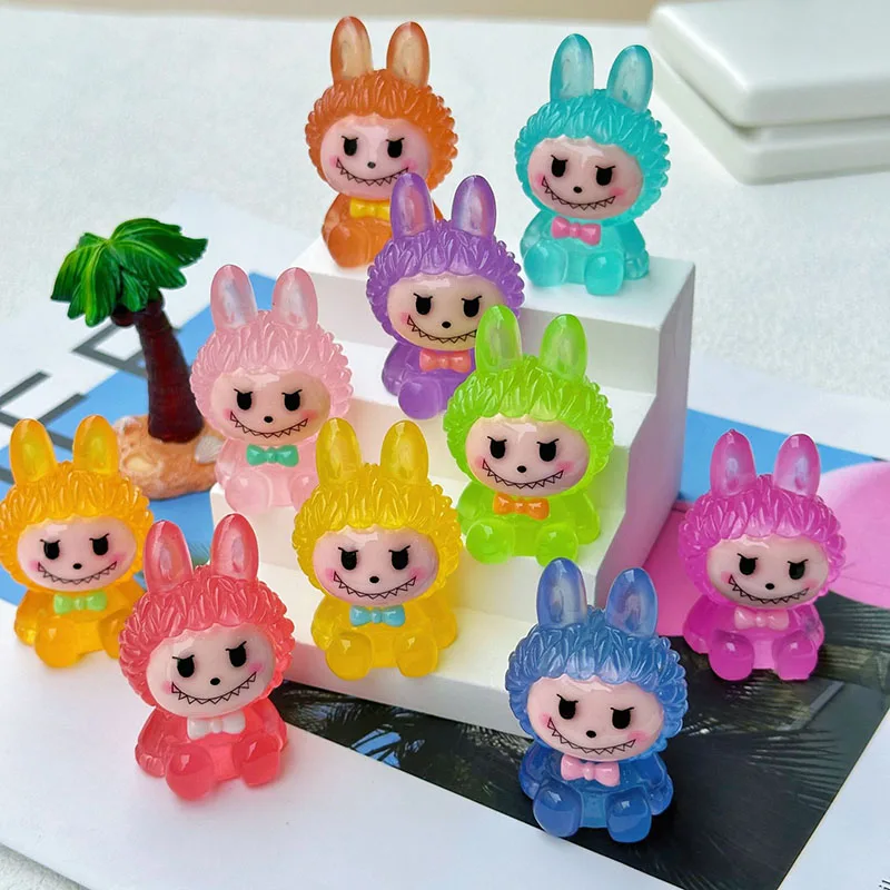 

10PCS Labubu Figurine Luminous Micro Landscape Decoration Cartoon Resin Crafts Ornaments DIY Desktop Decoration Accessories