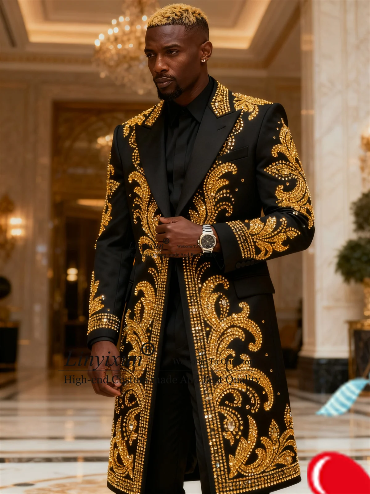 

Блестящие мужские костюмы с кристаллами и бисером, длинное пальто на заказ, брюки, смокинги для свадебной вечеринки, комплекты из 2 предметов, мужские пиджаки для жениха, ropa hombre