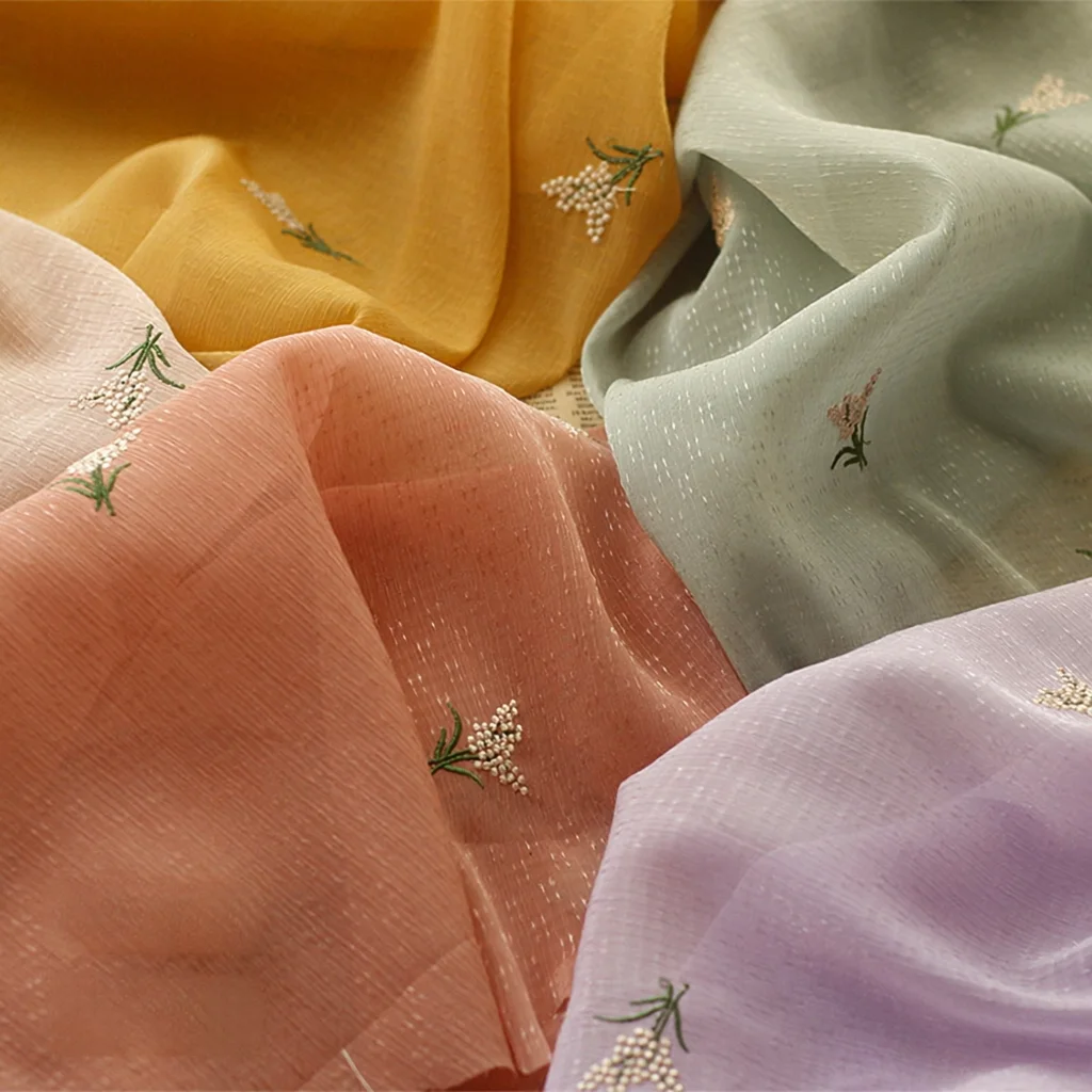 1 Meter 150cm wide Romantic Baby's Breath Metallic Yarn Embroidery Fabric Bark Crepe Dandelion Women Dress DIY Craft Material