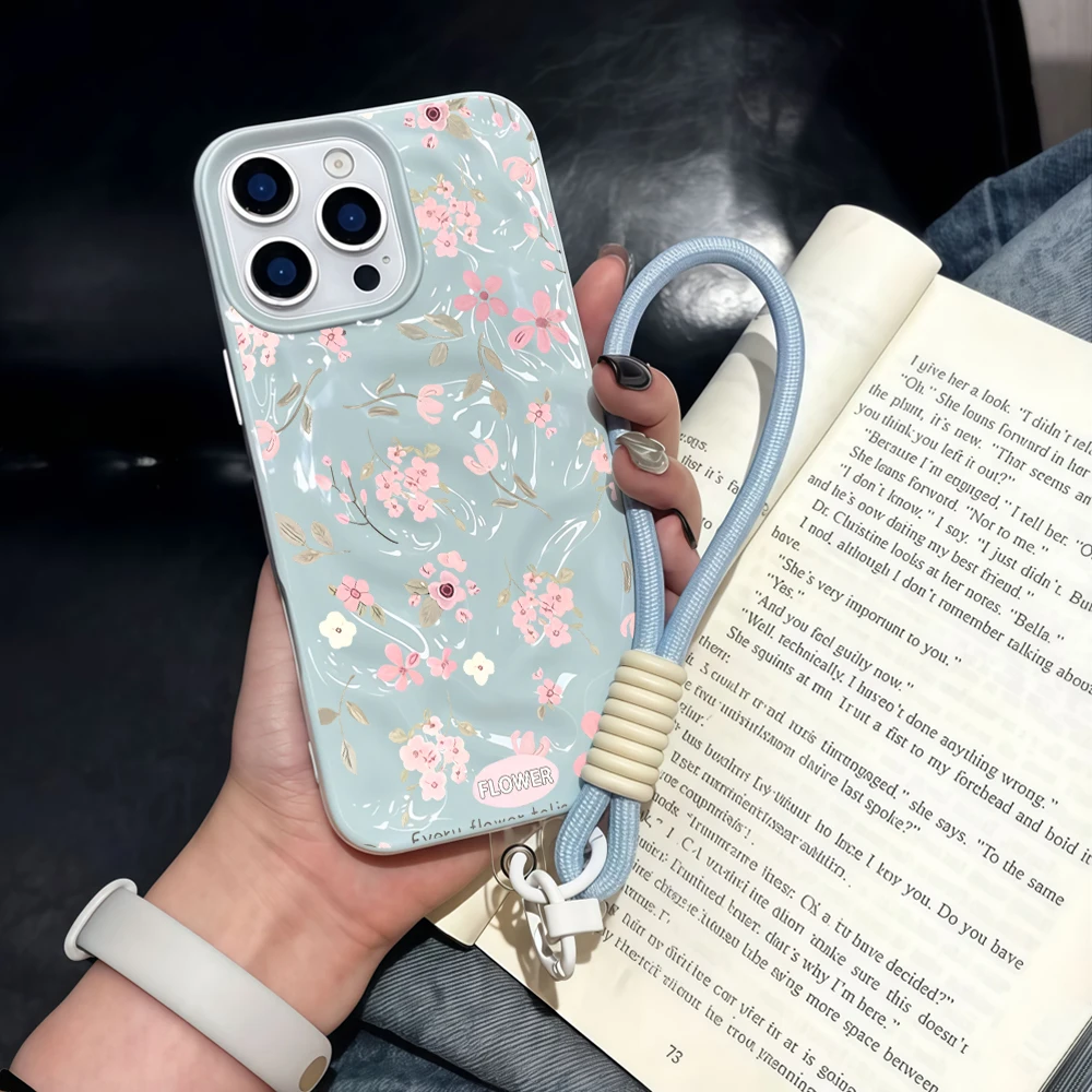 Wildblumen und Unkraut Falten-Silikon-Handyhülle für iPhone 17 15 13 11 12 14 16 17 Pro Max 14 Plus 17Air mit Lanyard-Abdeckung – Detail 1