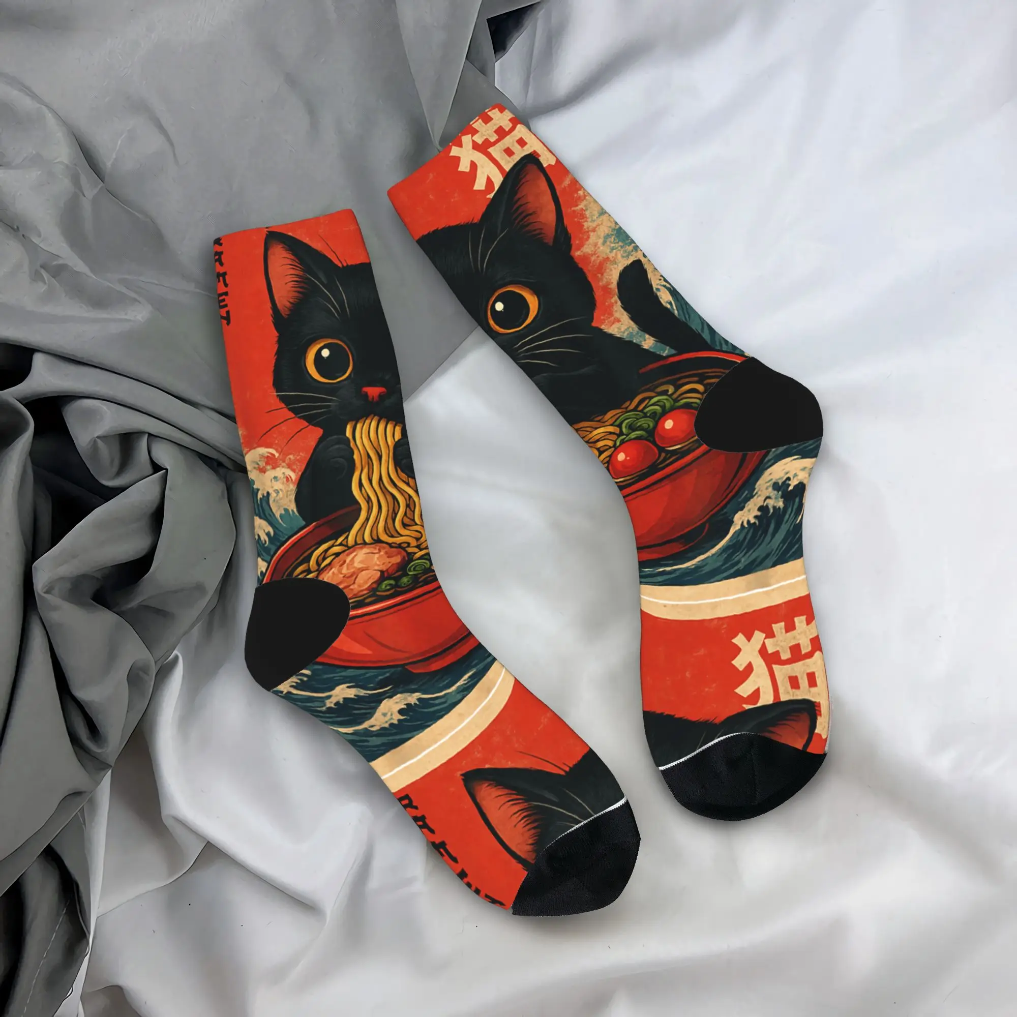 Kawaii أنيمي القط رامين الجوارب اليابانية جوارب مطبوعة المضادة للانزلاق الرجال الجوارب لينة الشتاء مضحك الدراجات الجوارب