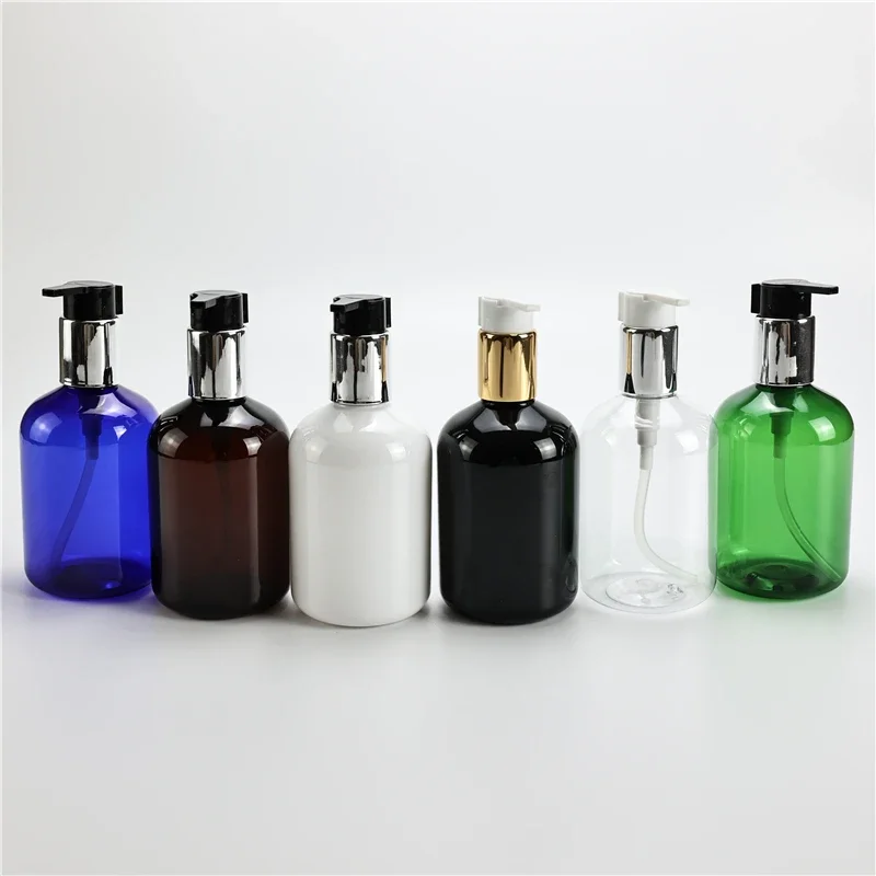 

New Arrival 300ml X 20 Chunky Plastic Bottles With Anodized Aluminum Lotion Pump Shower Gel Shampoo Empty Cosmetic PET Container