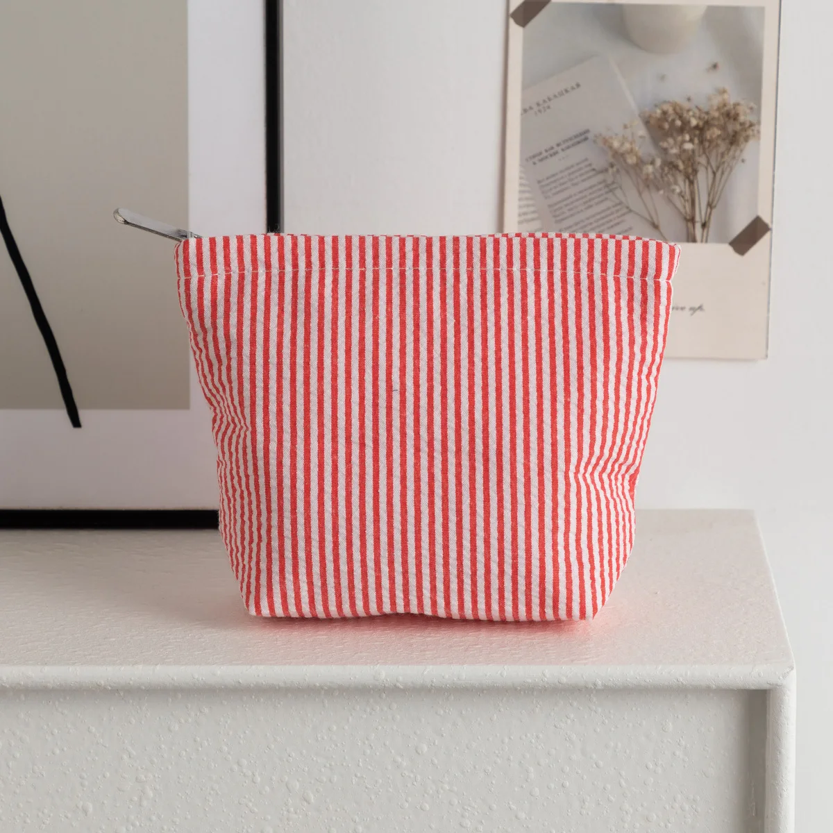 Gestreifte Clutch-Kosmetiktasche für Damen, großes Fassungsvermögen, Make-up-Tasche, Reise-Kulturbeutel