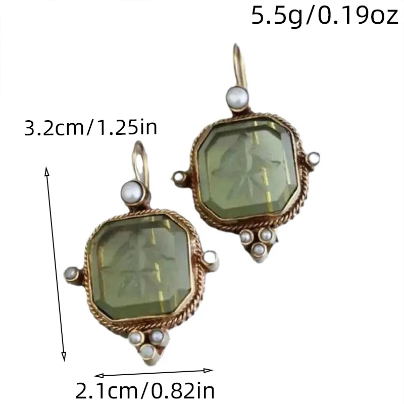 Vintage Intaglio 2024 New Trend Green Color Square Inlay Pearls Dangle Earrings For Women Party Birthday Antique Custom Jewelry