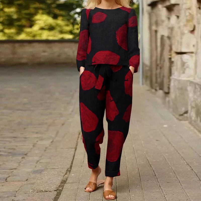 Damen Herbst Freizeitjacke und Hosenanzug mit Blumenmuster, neuer Stil, Damenmode-Set