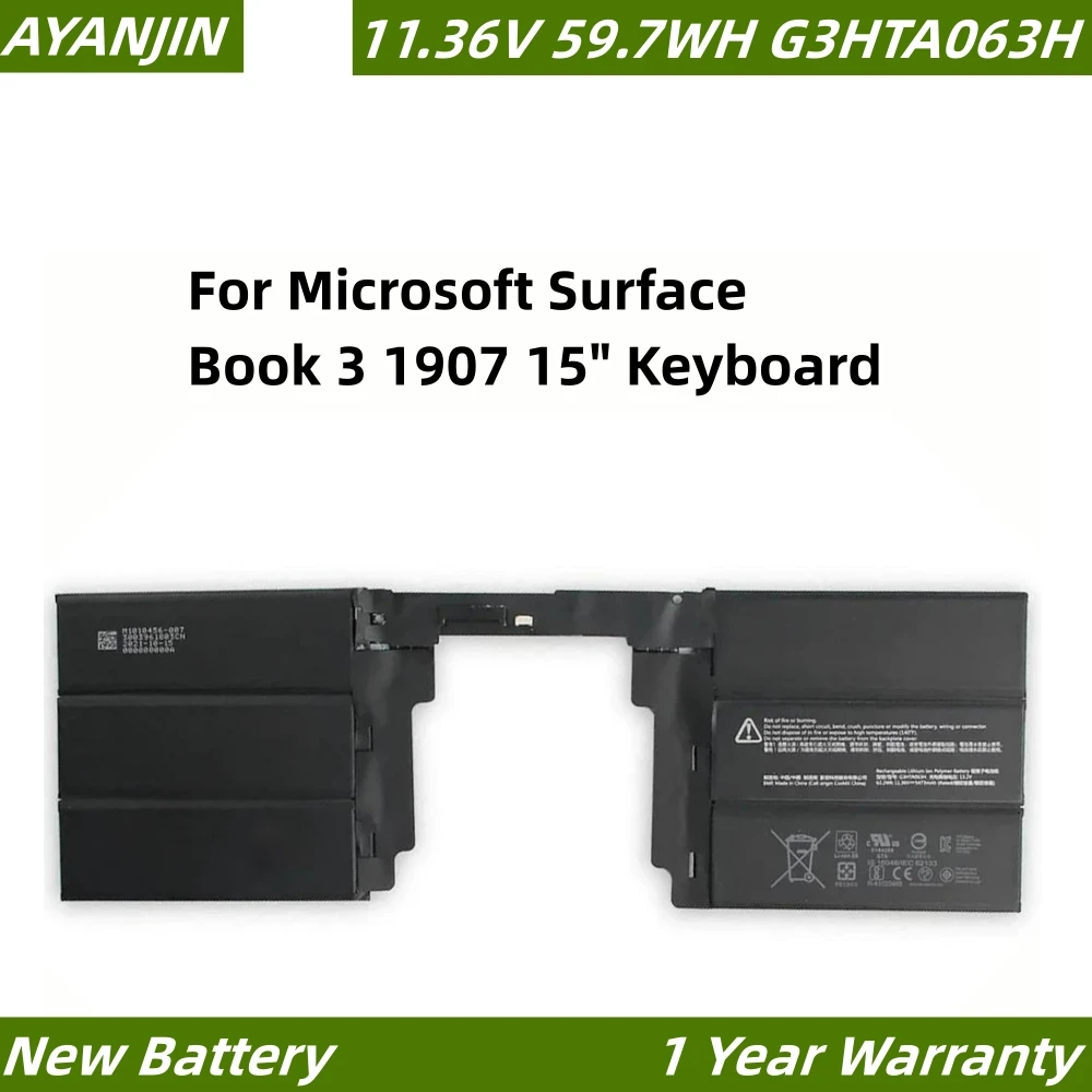 G3HTA063H G3HTA062H 11.36V 59.7WH/5254mAh Laptop Battery For Microsoft Surface Book 3 1907 15