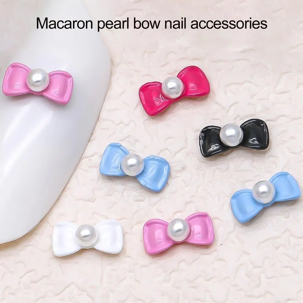 Bow Resin Nail Art Decoration 10Pcs 3D Nail Charms Macaron Faux Pearl Bowknot Nail Rhinestones Colorful Nail Art Accessories