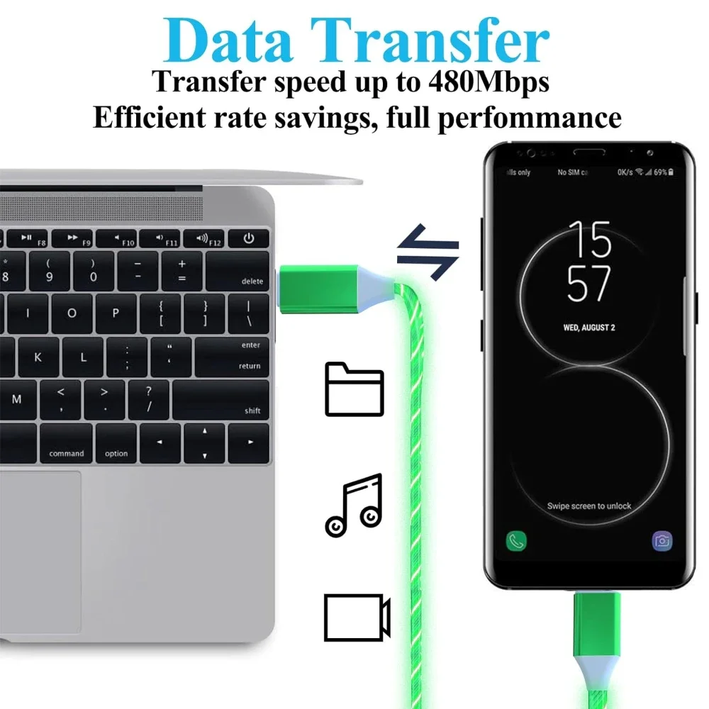 Kabel Flow Luminous 3A 60W USB C do Type C do iPhone 15 Pro Max, szybkie ładowanie PD, kabel do transmisji danych dla Xiaomi, Redmi, OPPO, 1m 2m — zdjęcie 5