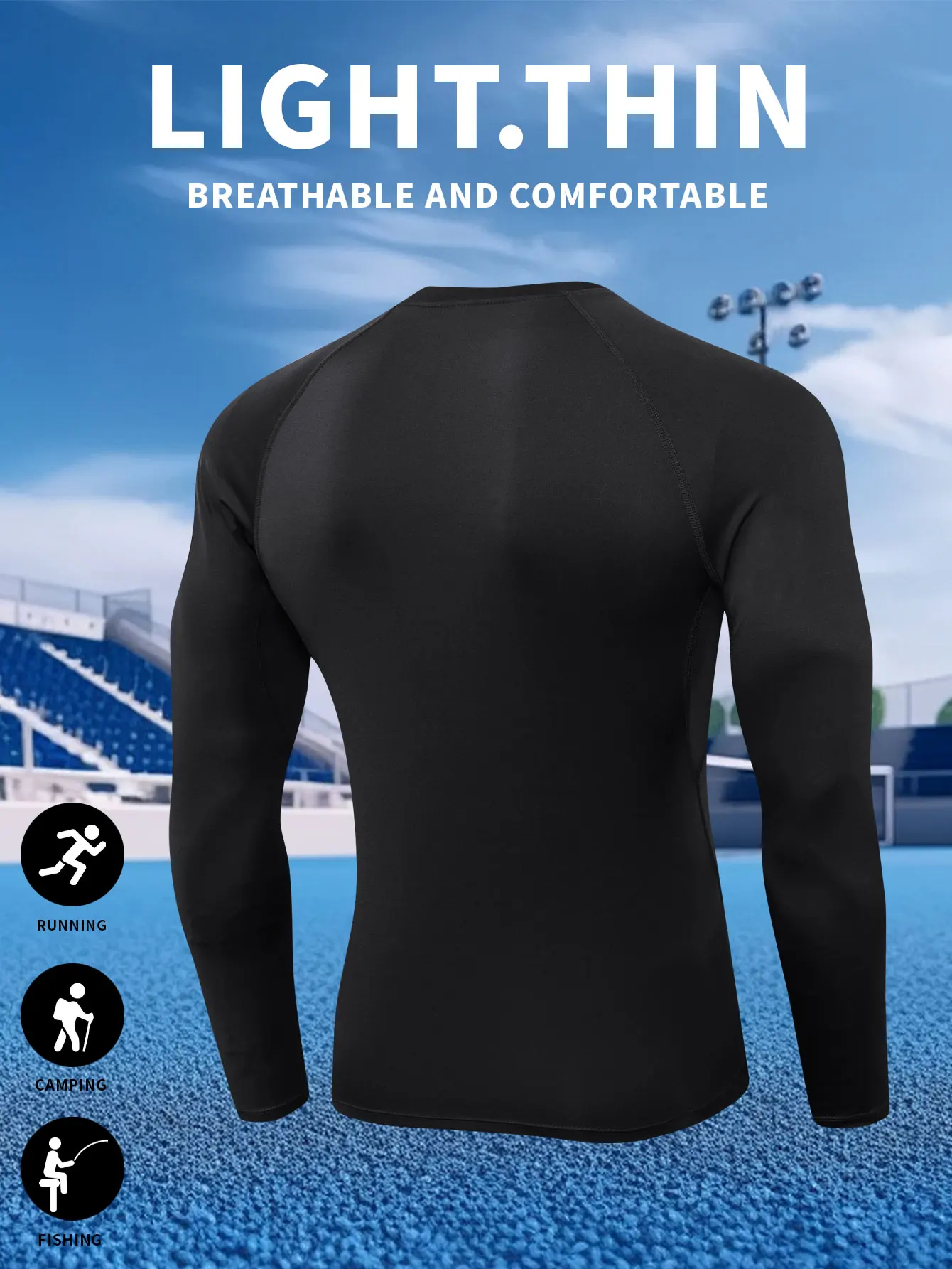 Bedrukt hardloopcompressie-T-shirt; Sneldrogende fitnesssportkleding voor heren; Ademende top met lange mouwen voor gymtraining