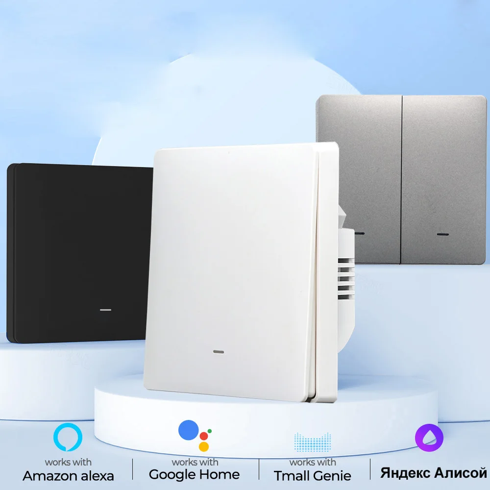Lonsonho Tuya Smart Wi-Fi Switch Press Button Light Switches EU UK 220V Works with Alice Alexa Google Home House Improvement