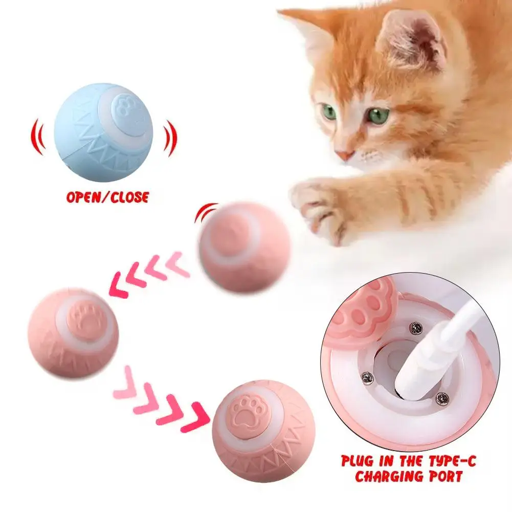 Smart Cat Toys Cat Interactive Ball Automatic 360° Self-Rotating Rolling Ball With USB Rechargeable Pet Training Chase Toy Ball