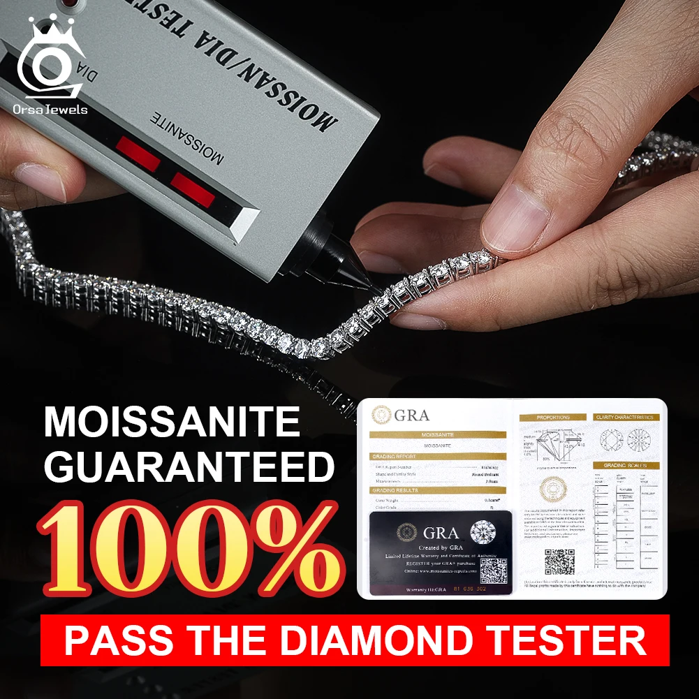 

ORSA JEWELS Shiny Moissanite Tennis Diamond Bracelet Bangle 2mm 3mm 4mm Width S925 Sterling Silver Fine Certified Bracelet MOB01