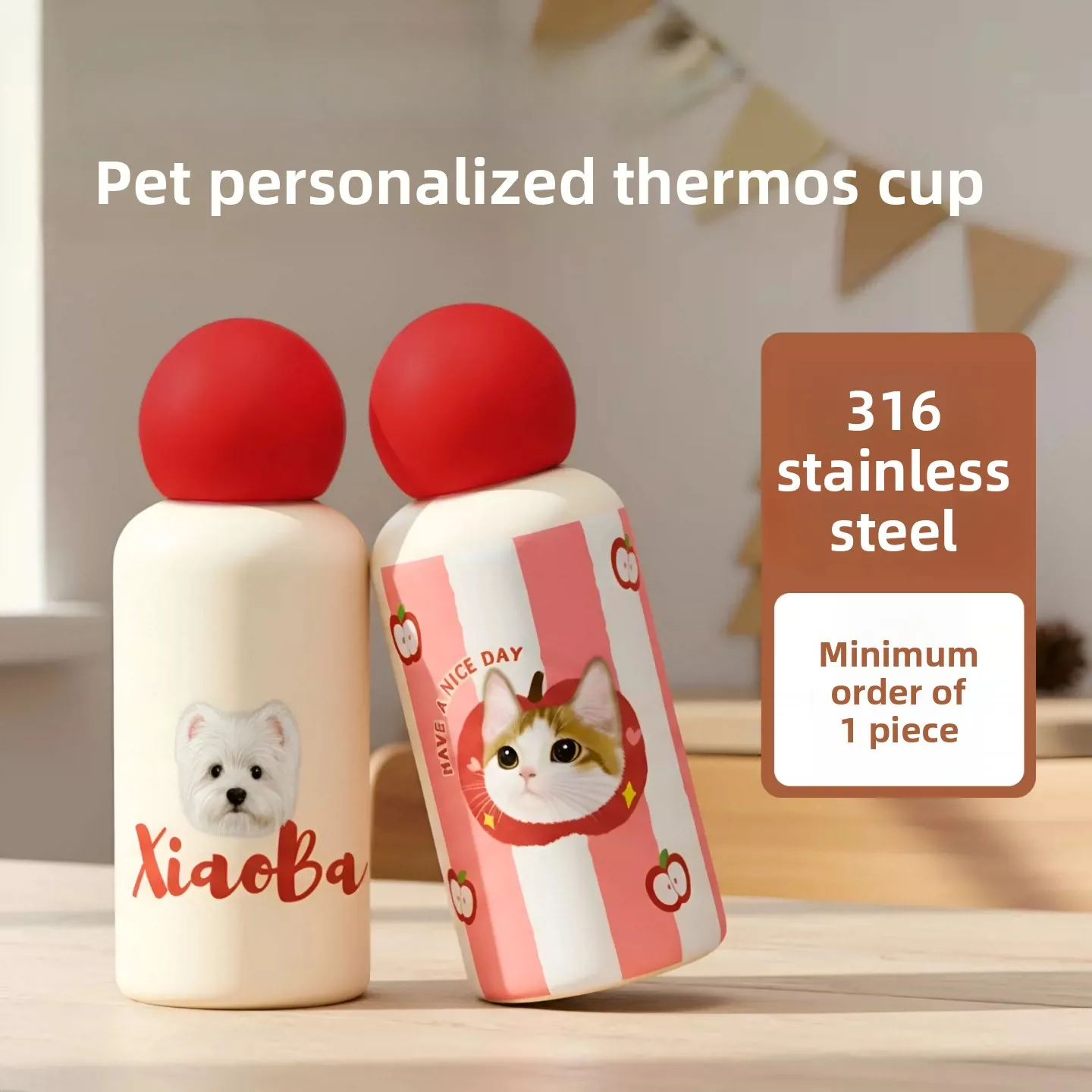 Pet custom thermos cup cat puppy birthday gift peripheral pet commemoration red nose Christmas New Year cold water cup