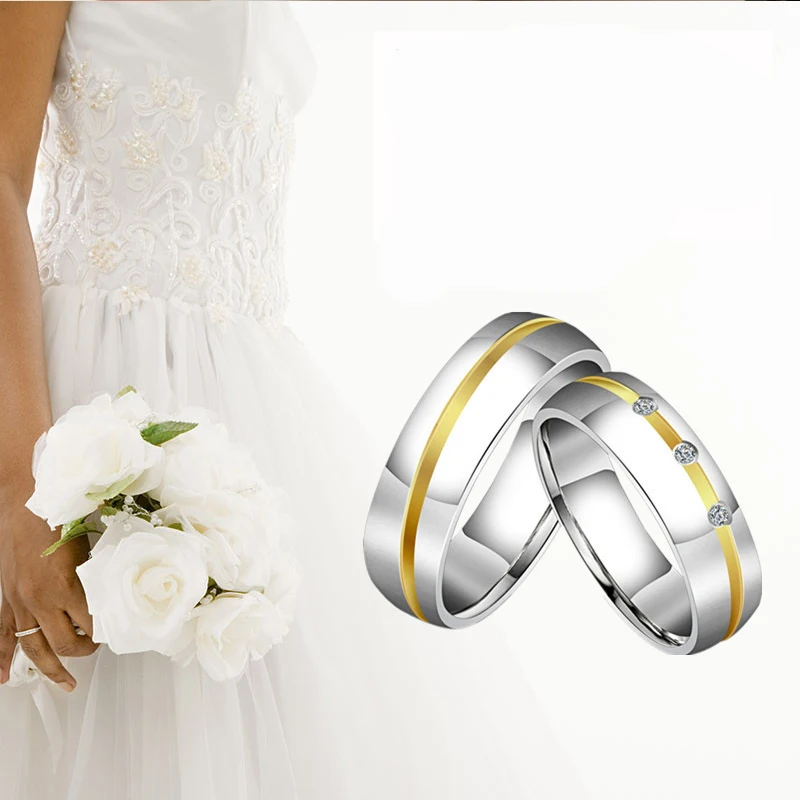 

Classic Stainless Steel Couple Rings For Men Women Inlay Zircon Rings Wedding Fashion Jewelry Valentines Day Gifts Wholesale