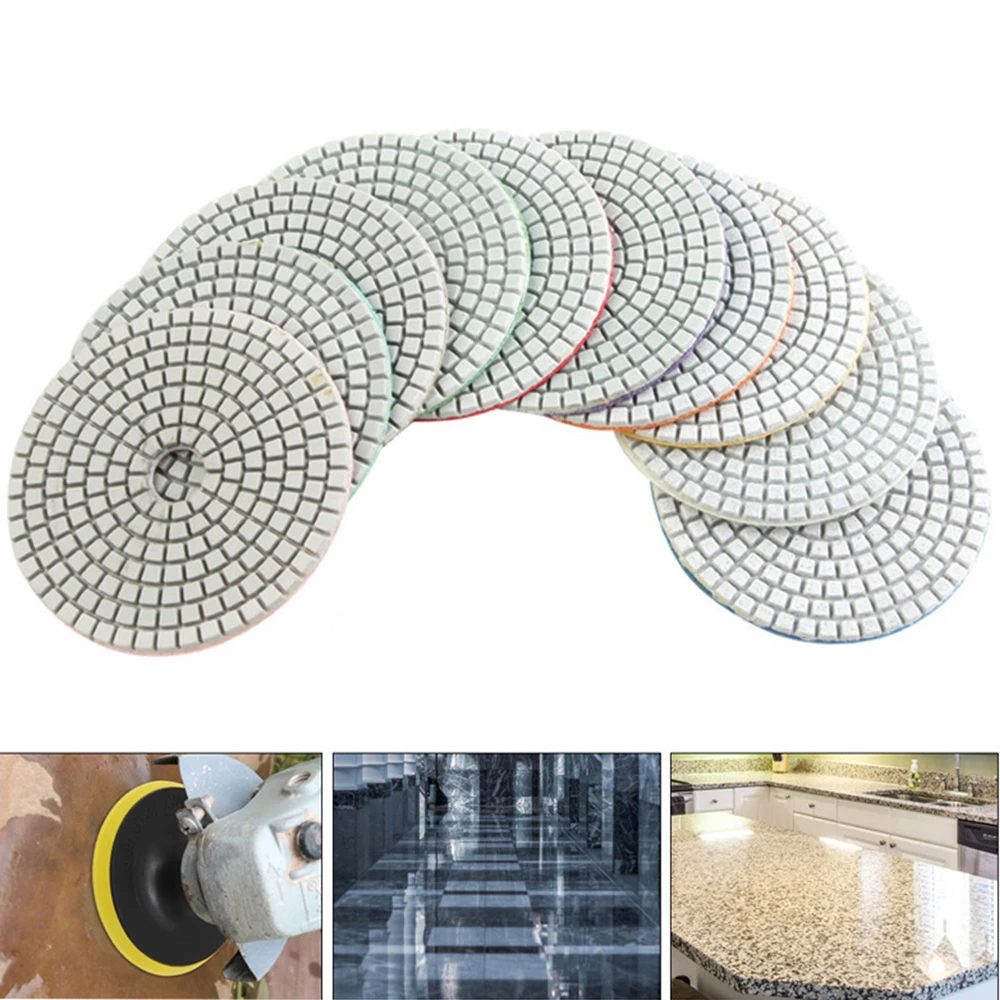 Set di tamponi per lucidatura diamantati da 4 pollici a secco per piastrelle in pietra di marmo di cemento granito lucidatrice per smerigliatrice per pavimenti con supporto per lucidatura diamantata