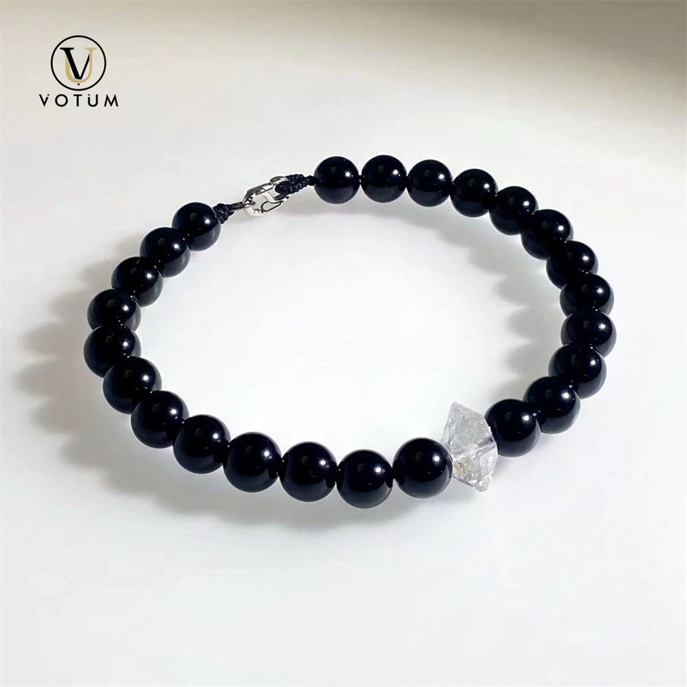 Votum Natural 8m Double Pointed Herkimer Diamond Black Obsidian Anklet for Women Men Chakra Protection Crystal Healing Jewelry