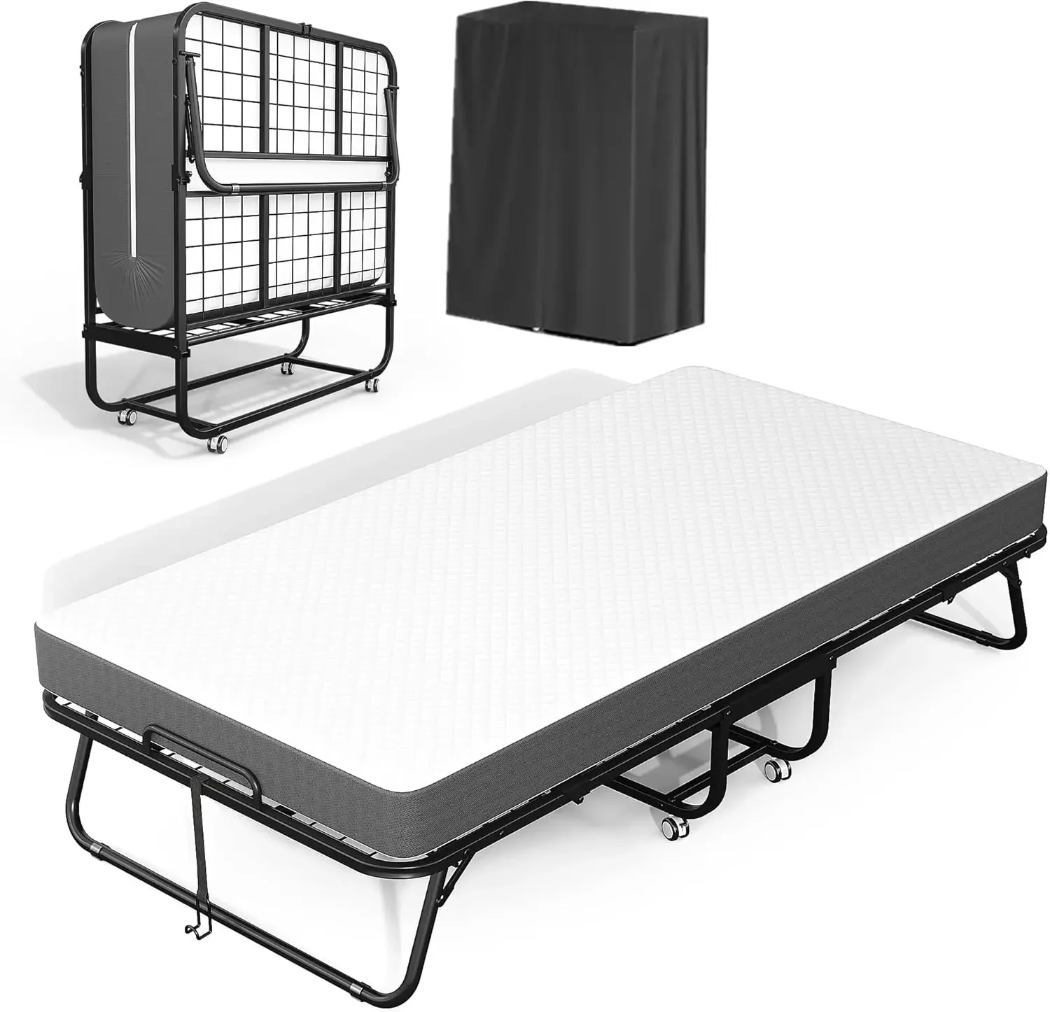 [عرض لفترة محدودة، تصفية! ]سرير قابل للطي مقاس 75 بوصة × 38 بوصة مع مرتبة، وسرير قابل للطي محمول، وإطار معدني قوي موفر للمساحة، Fol