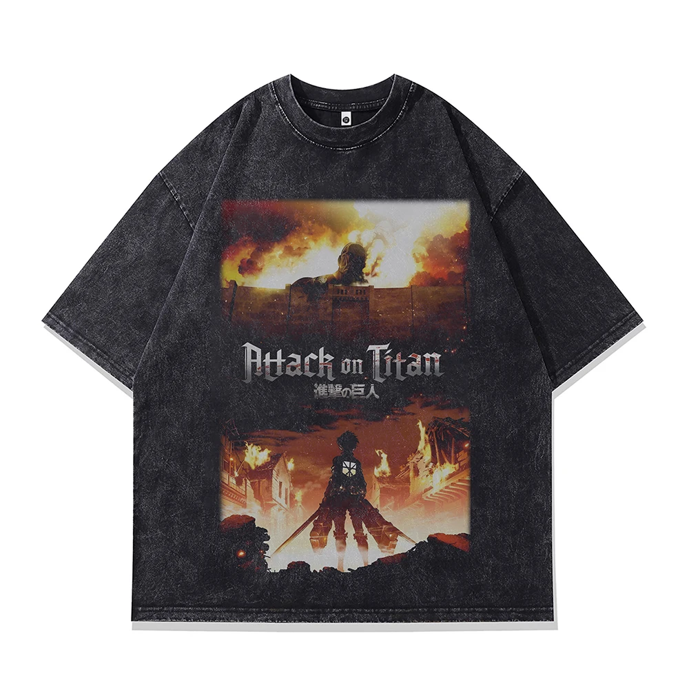 Attack On Titan Anime Print Oversized T-shirt Men Short Sleeve Vintage Graphic T Shirts Jujutsu Kaisen Gothic Cotton Tops Tees