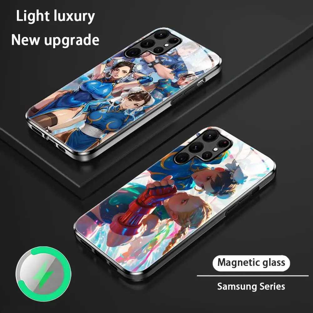 Street Fighter Chun-Li Phone Case For Samsung S24 S23 S22 S21 S20 Plus Ultra Note20 Glass Magnetic Phone Case