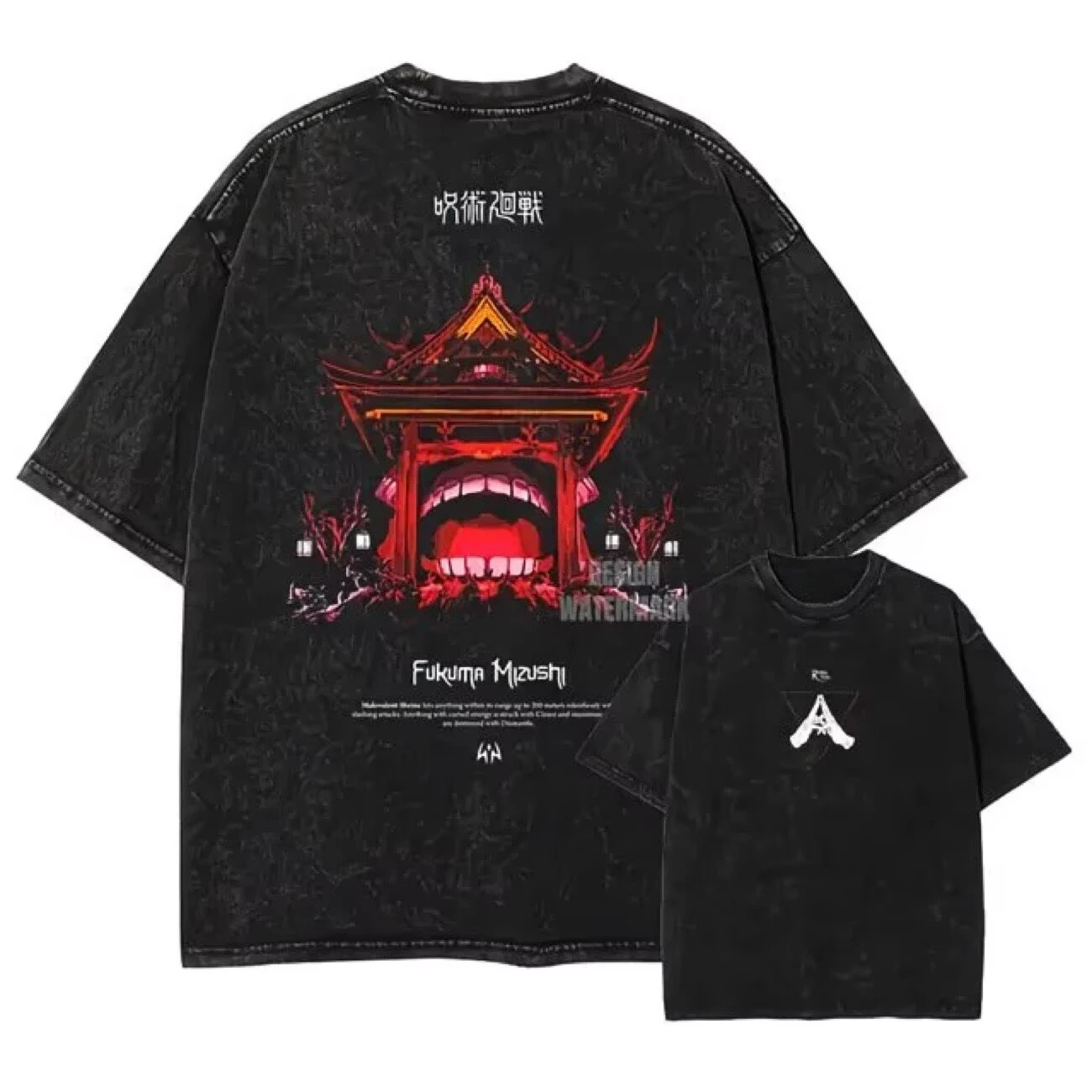 Fit Washed Pure Cotton Short-sleeved Anime J-Jujutsu K-Kaisen Printed T-shirt with Retro Water-washed Sukuna Pattern